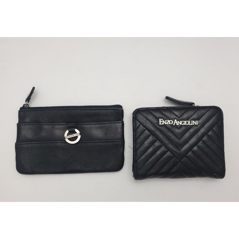 Lot of 2 Black Leather Wallet Coin Purse Enzo Angiolini Jones New York